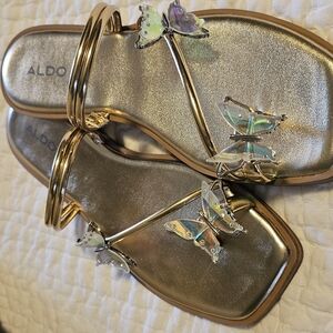 ALDO Gold Butterfly Embellished Women's Sandals, Size 7.5